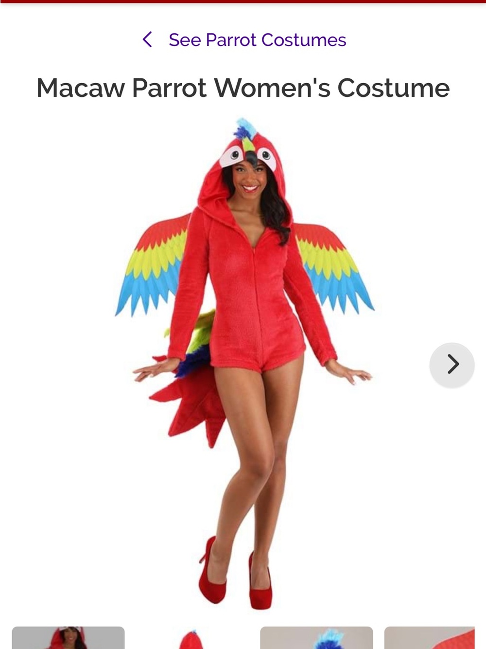 Women's Macaw Parrot Hooded Romper Costume - Red Comfy and Cute